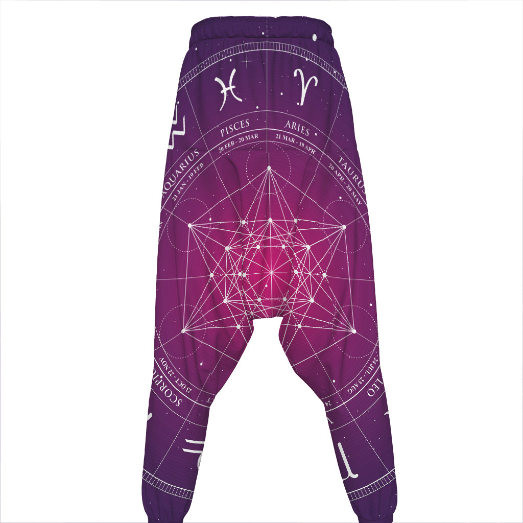 Geometric Zodiac Calendar Print Hammer Pants