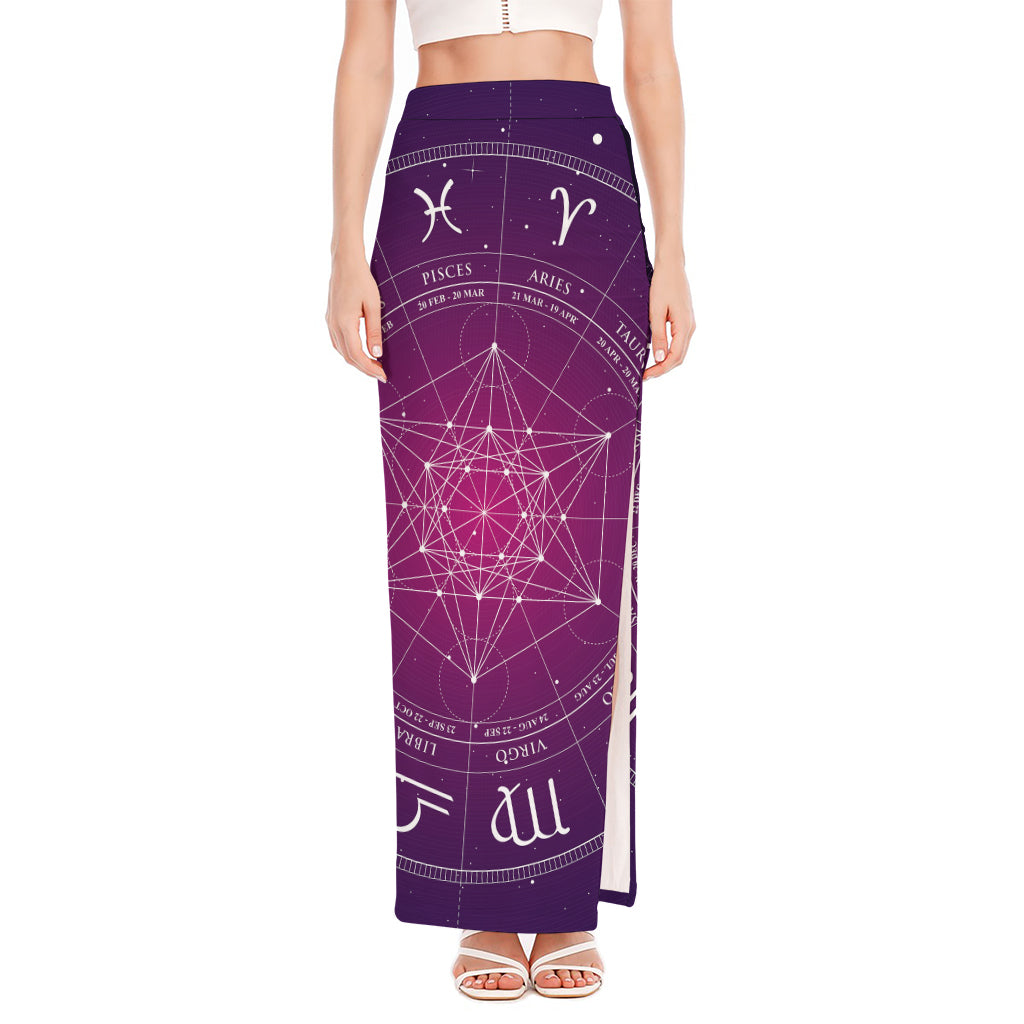 Geometric Zodiac Calendar Print High Slit Maxi Skirt