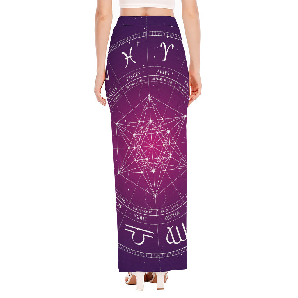 Geometric Zodiac Calendar Print High Slit Maxi Skirt