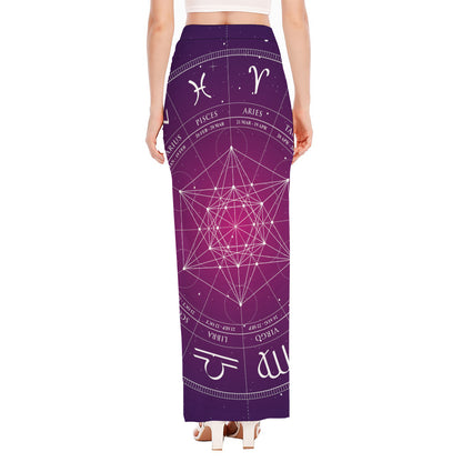 Geometric Zodiac Calendar Print High Slit Maxi Skirt