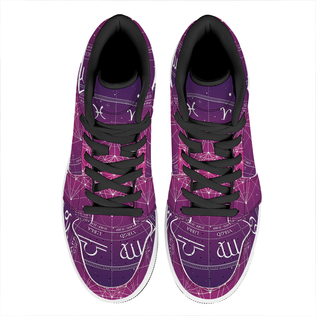 Geometric Zodiac Calendar Print High Top Leather Sneakers