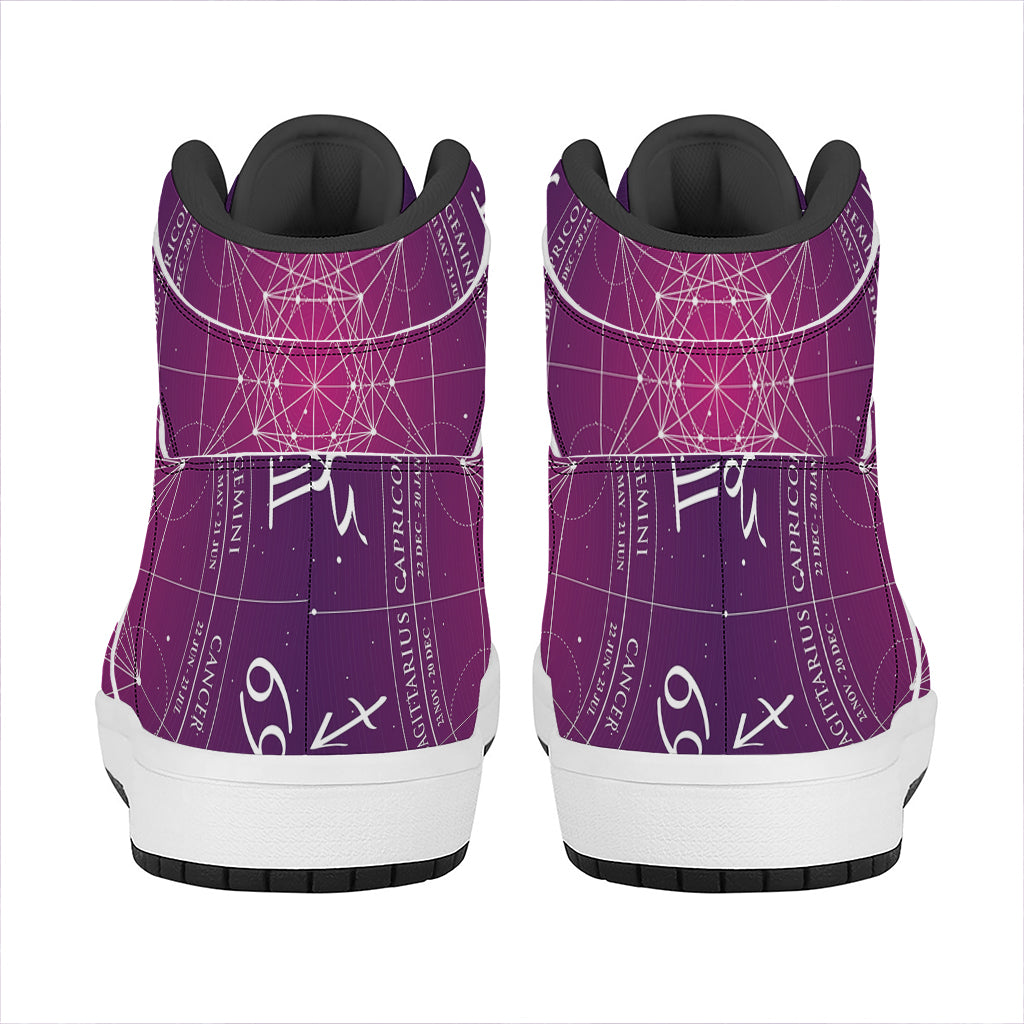 Geometric Zodiac Calendar Print High Top Leather Sneakers