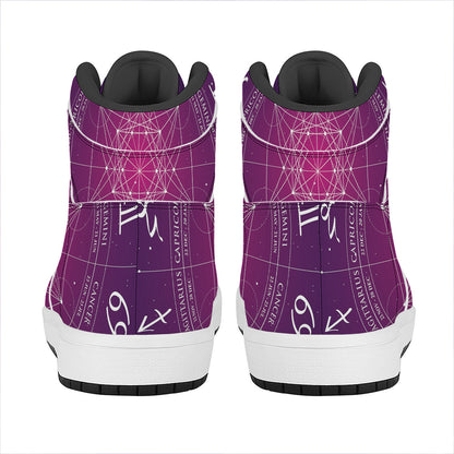 Geometric Zodiac Calendar Print High Top Leather Sneakers
