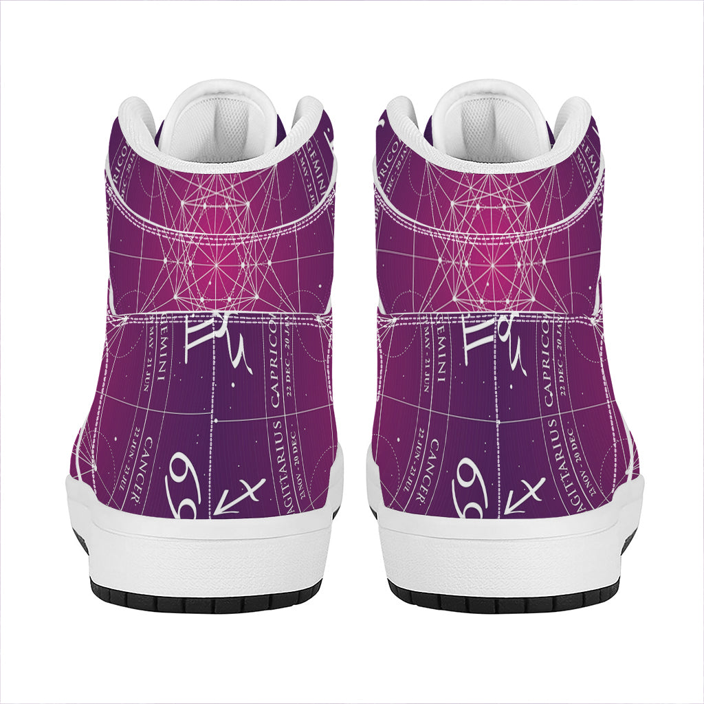 Geometric Zodiac Calendar Print High Top Leather Sneakers