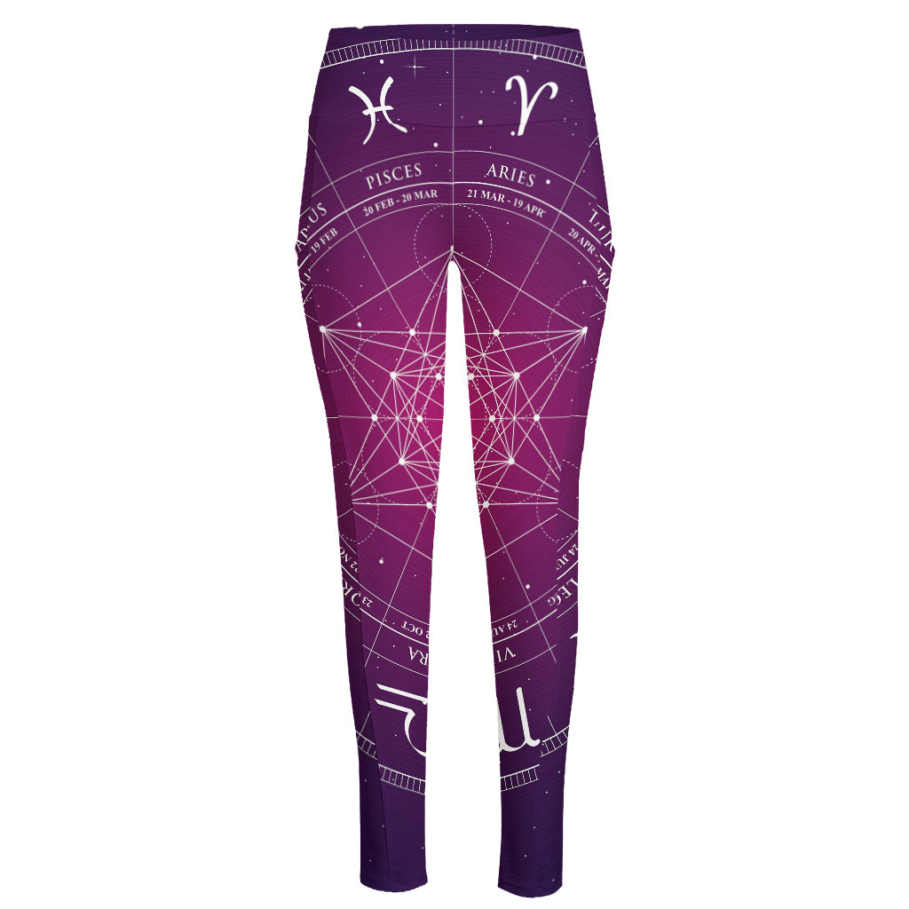Geometric Zodiac Calendar Print High-Waisted Pocket Leggings