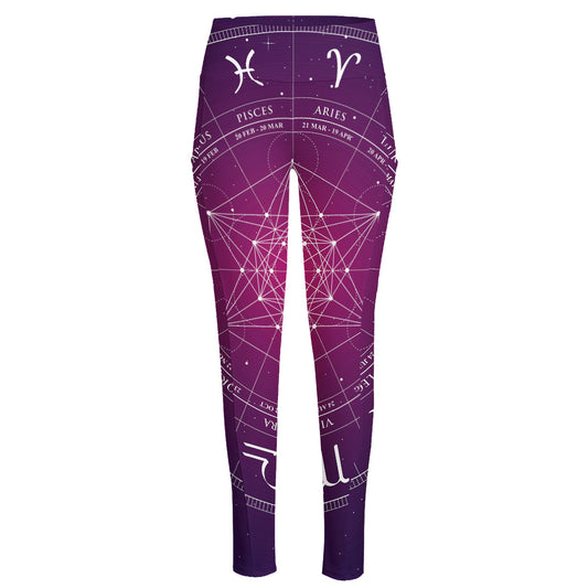 Geometric Zodiac Calendar Print High-Waisted Pocket Leggings