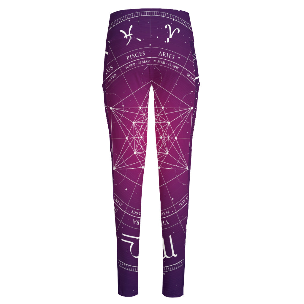 Geometric Zodiac Calendar Print High-Waisted Pocket Leggings