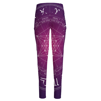 Geometric Zodiac Calendar Print High-Waisted Pocket Leggings