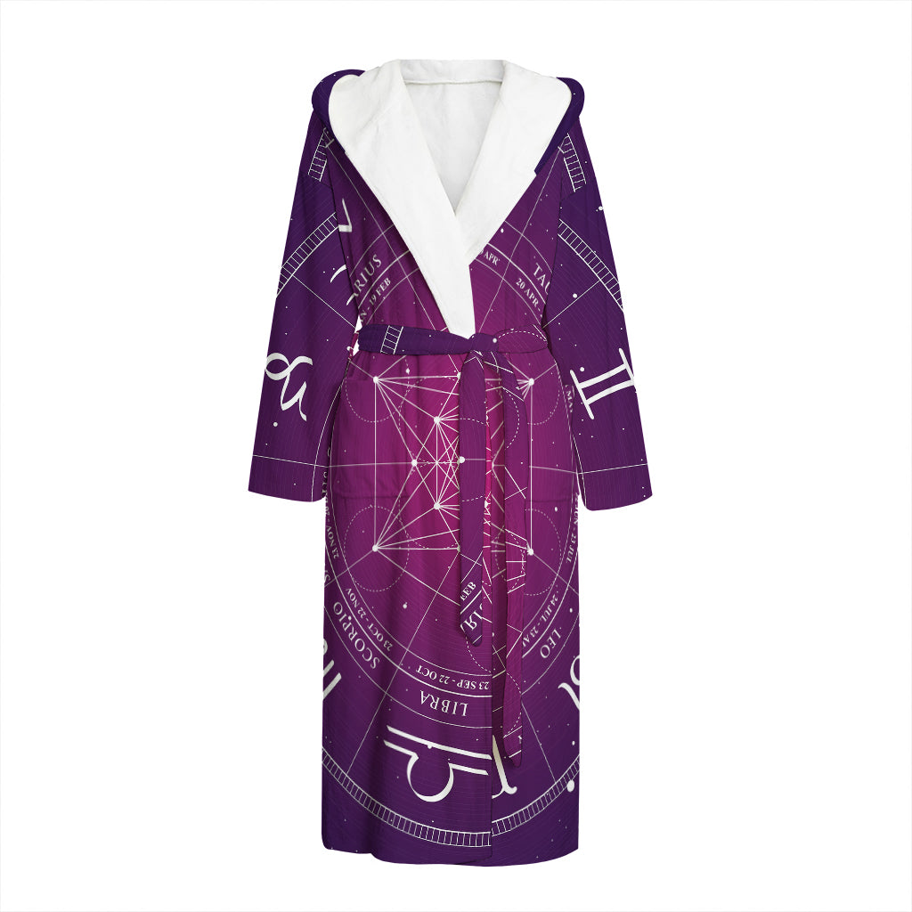 Geometric Zodiac Calendar Print Hooded Bathrobe