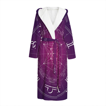 Geometric Zodiac Calendar Print Hooded Bathrobe
