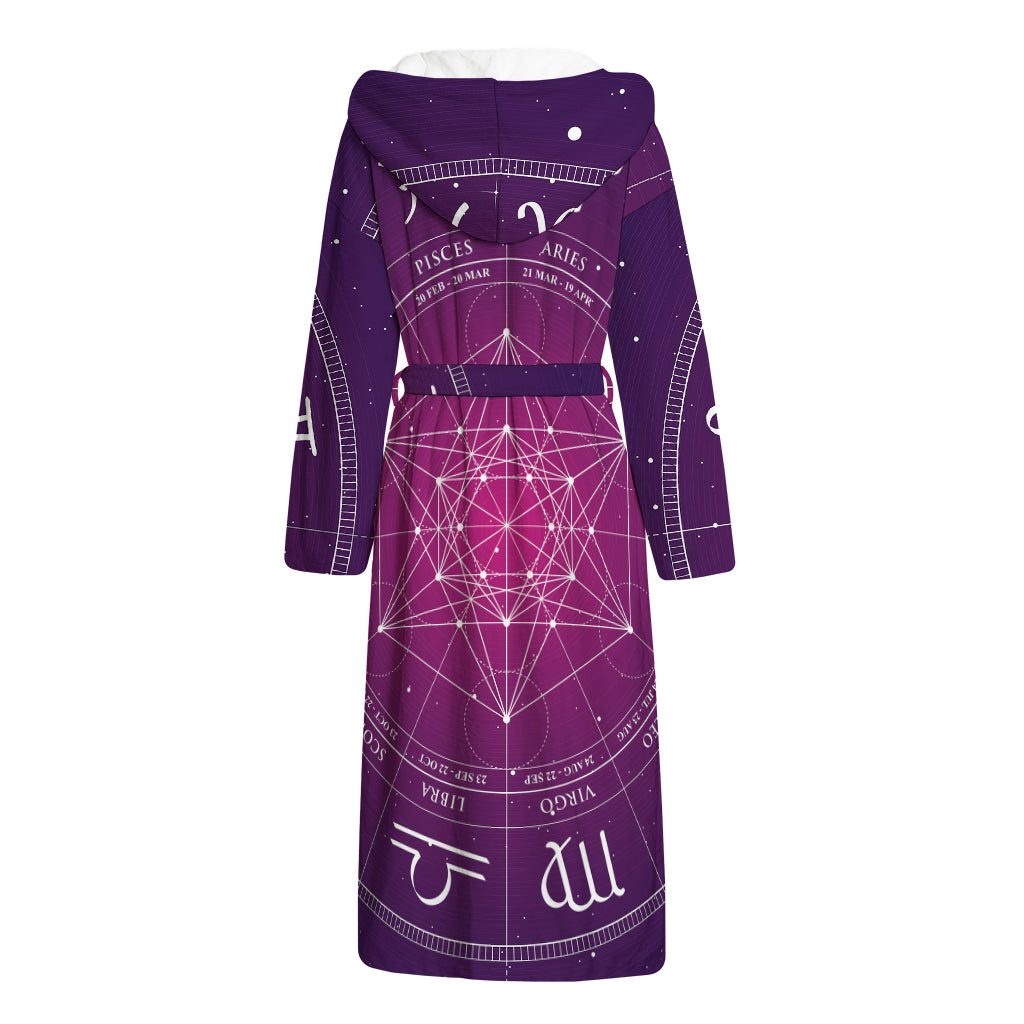Geometric Zodiac Calendar Print Hooded Bathrobe