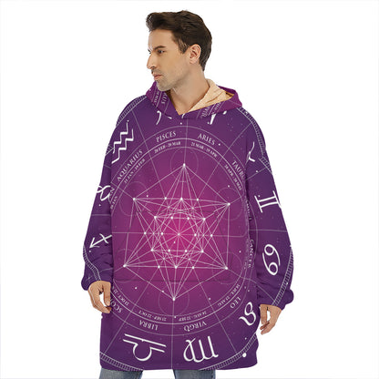 Geometric Zodiac Calendar Print Hoodie Blanket