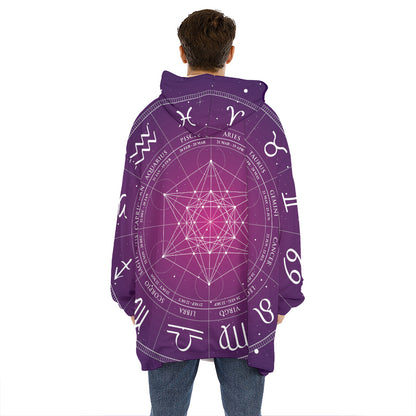 Geometric Zodiac Calendar Print Hoodie Blanket