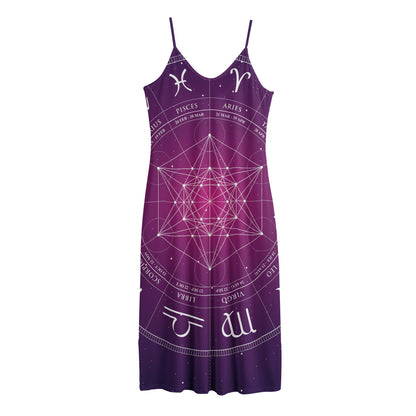 Geometric Zodiac Calendar Print Jersey Midi Cami Dress