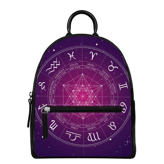 Geometric Zodiac Calendar Print Leather Backpack