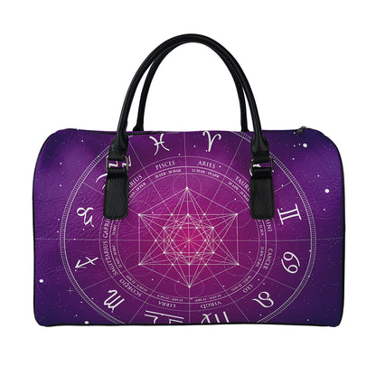Geometric Zodiac Calendar Print Leather Duffle Bag
