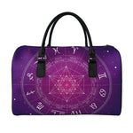 Geometric Zodiac Calendar Print Leather Duffle Bag