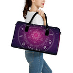Geometric Zodiac Calendar Print Leather Duffle Bag