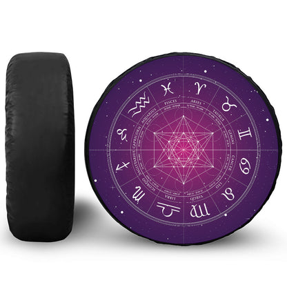 Geometric Zodiac Calendar Print Leather Spare Tire Cover