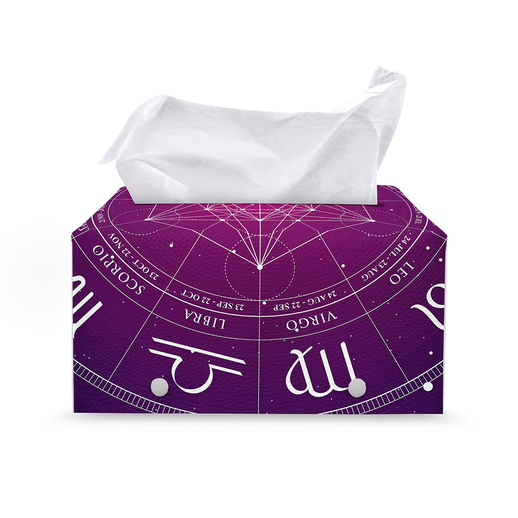 Geometric Zodiac Calendar Print Leather Tissue Box Cover