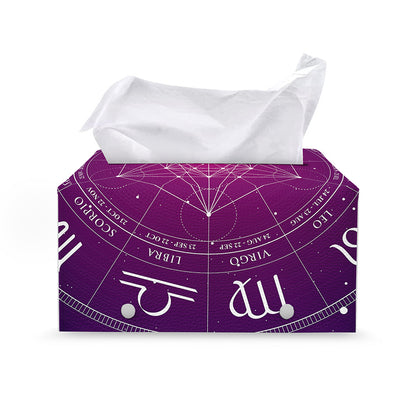 Geometric Zodiac Calendar Print Leather Tissue Box Cover