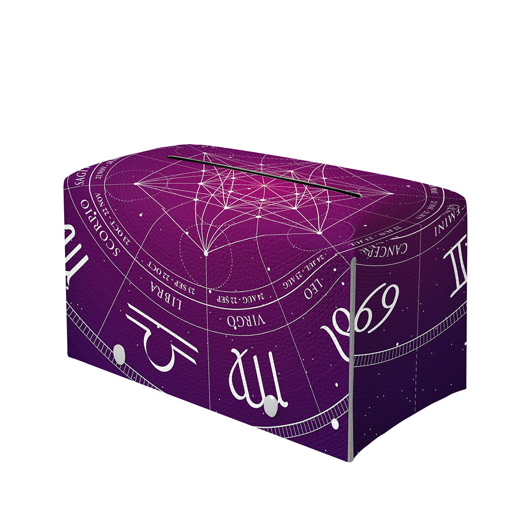 Geometric Zodiac Calendar Print Leather Tissue Box Cover