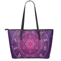 Geometric Zodiac Calendar Print Leather Tote Bag With Zipper