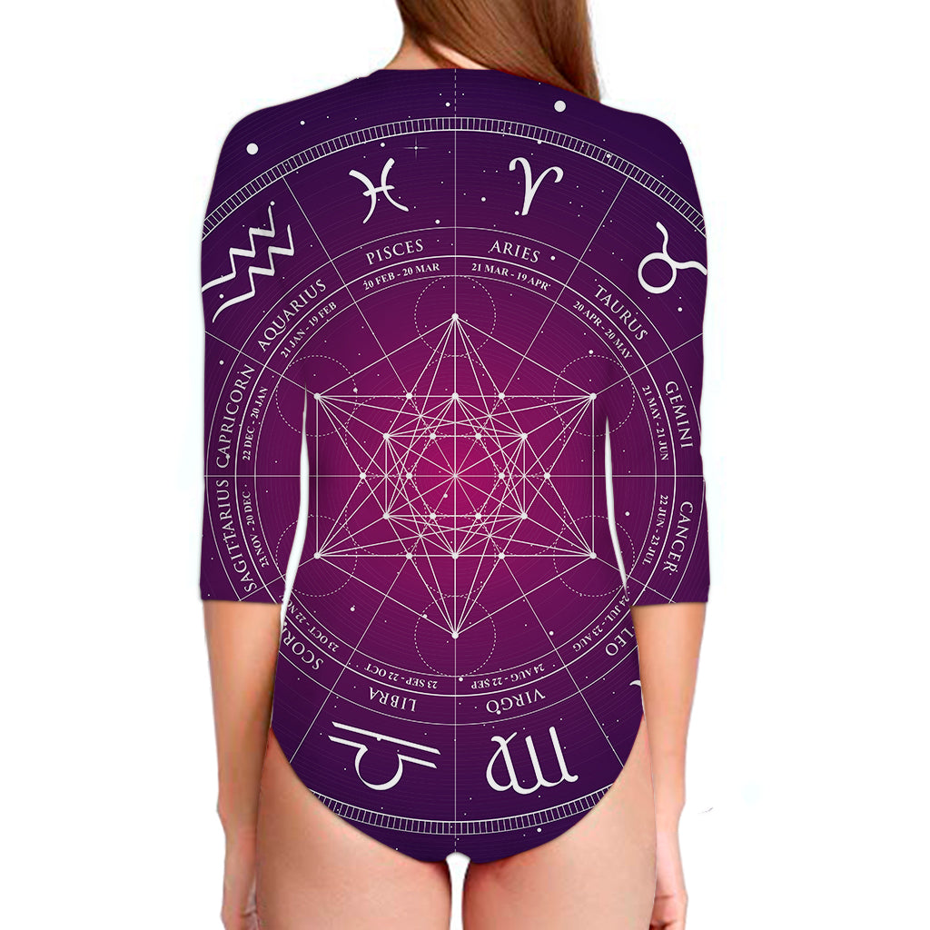 Geometric Zodiac Calendar Print Long Sleeve Swimsuit