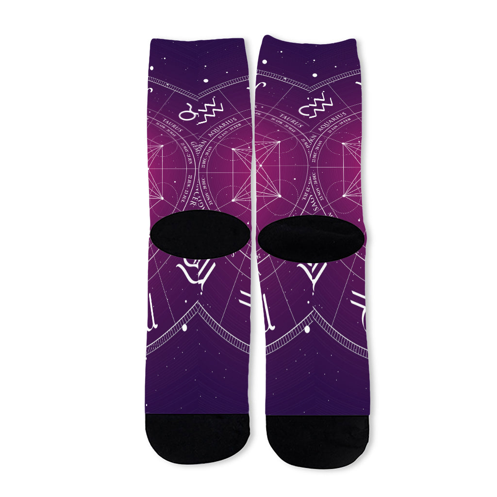 Geometric Zodiac Calendar Print Long Socks