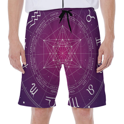 Geometric Zodiac Calendar Print Men's Beach Shorts