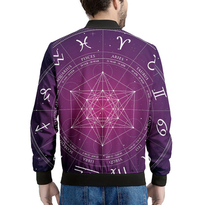 Geometric Zodiac Calendar Print Men's Bomber Jacket
