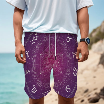 Geometric Zodiac Calendar Print Men's Cargo Shorts
