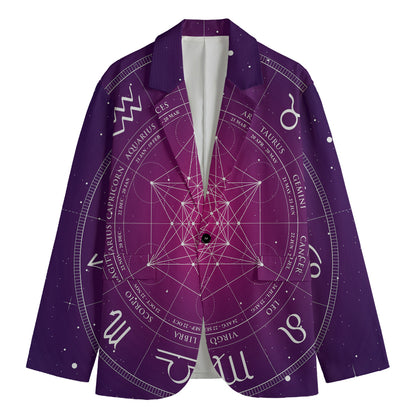 Geometric Zodiac Calendar Print Men's Cotton Blazer