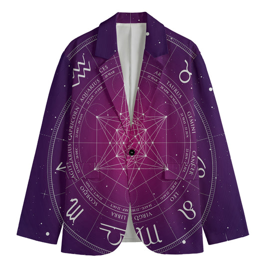 Geometric Zodiac Calendar Print Men's Cotton Blazer