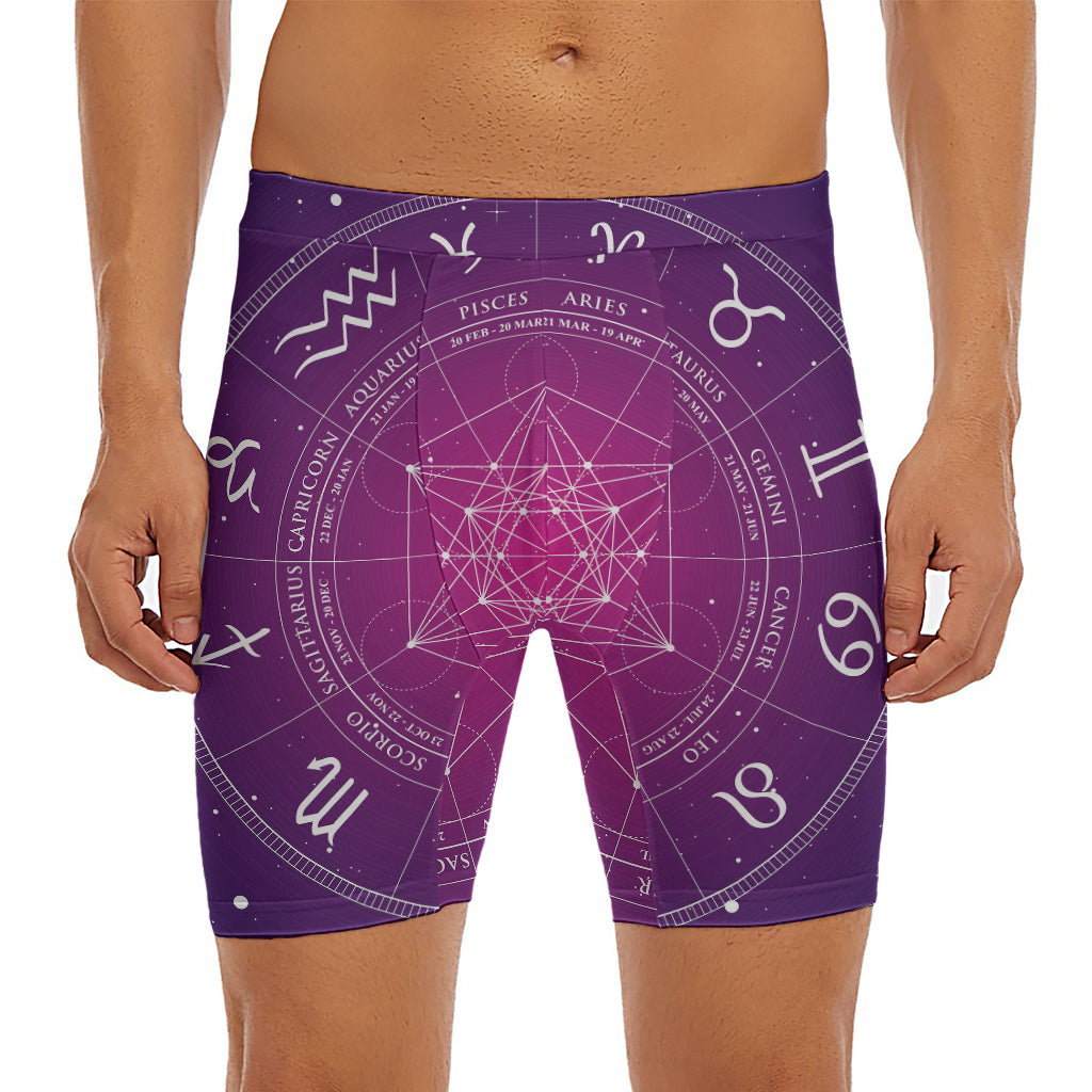 Geometric Zodiac Calendar Print Men's Long Boxer Briefs