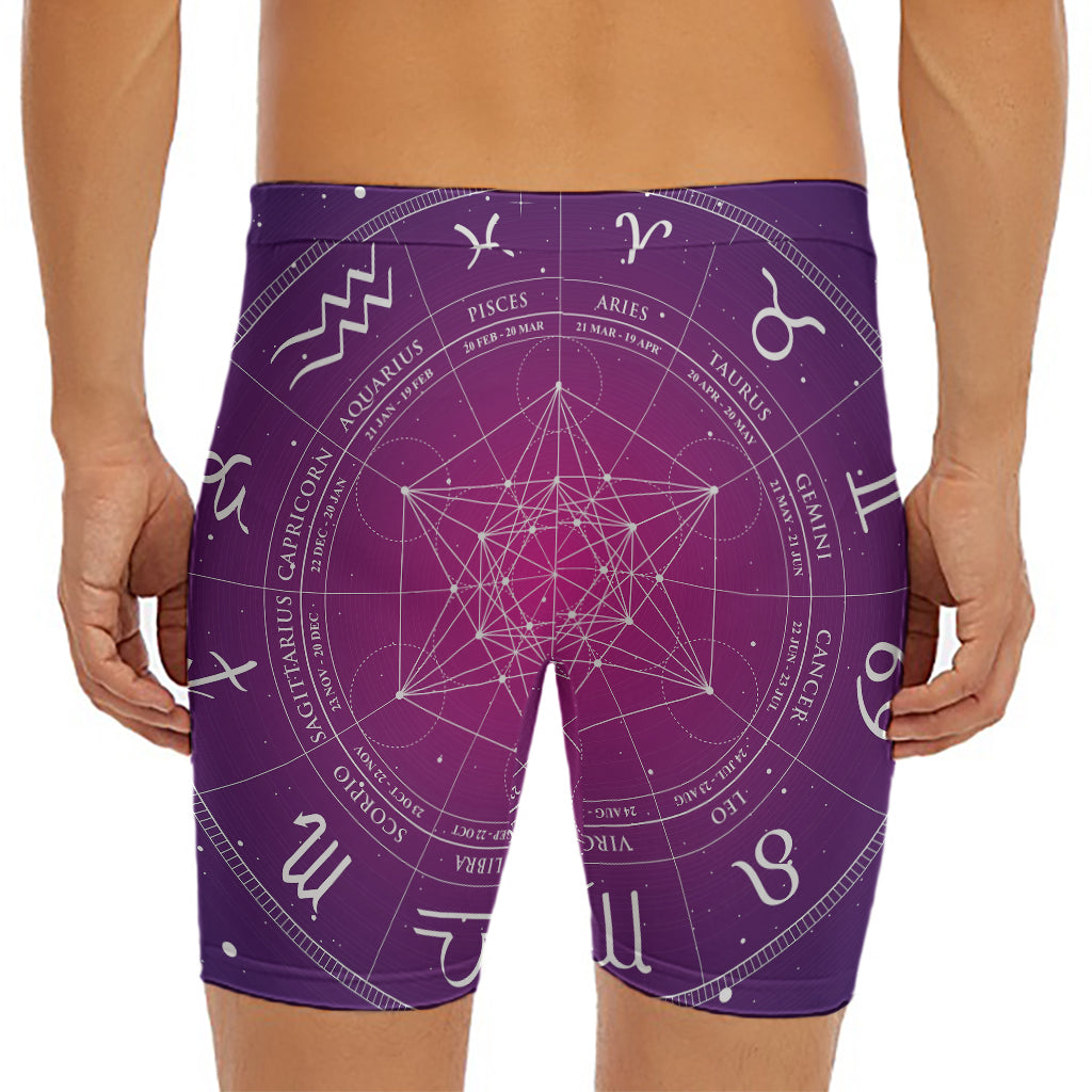 Geometric Zodiac Calendar Print Men's Long Boxer Briefs