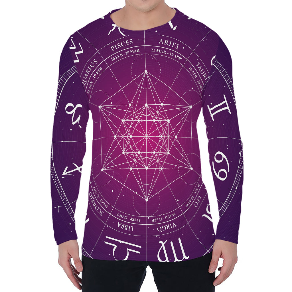 Geometric Zodiac Calendar Print Men's Long Sleeve T-Shirt