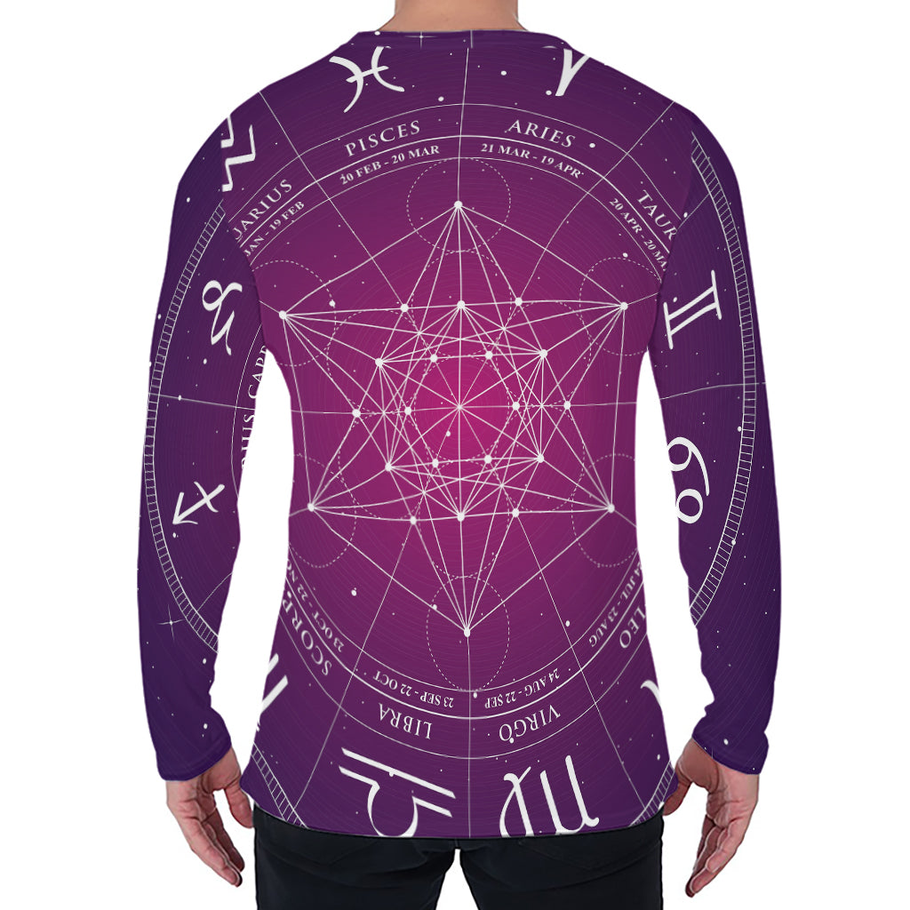 Geometric Zodiac Calendar Print Men's Long Sleeve T-Shirt