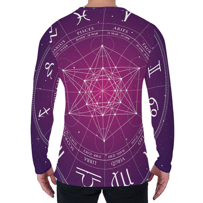 Geometric Zodiac Calendar Print Men's Long Sleeve T-Shirt