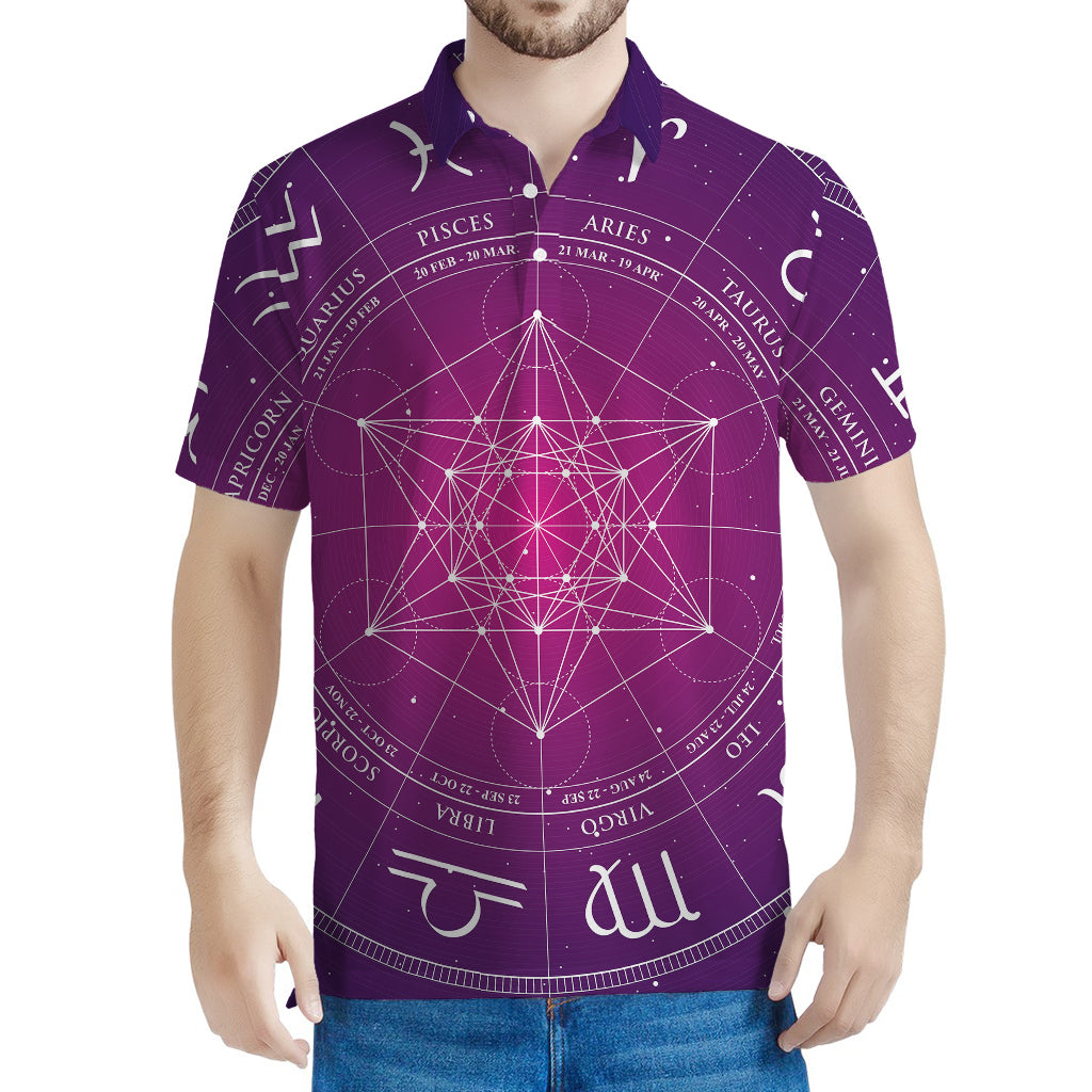 Geometric Zodiac Calendar Print Men's Polo Shirt