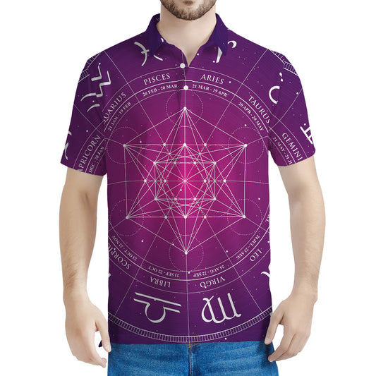 Geometric Zodiac Calendar Print Men's Polo Shirt