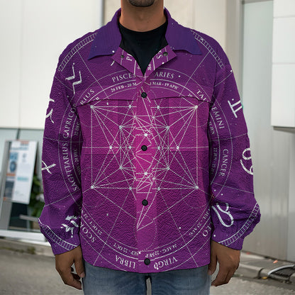 Geometric Zodiac Calendar Print Men's Shirt Jacket