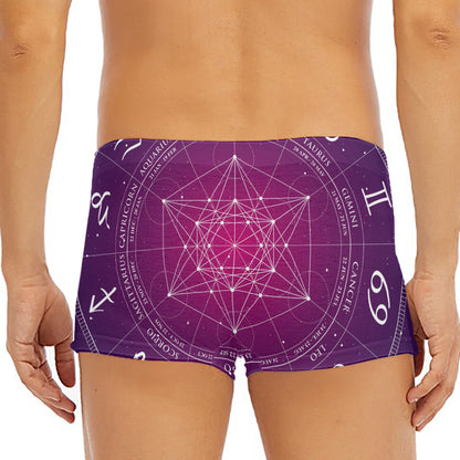 Geometric Zodiac Calendar Print Men's Short Boxer Briefs