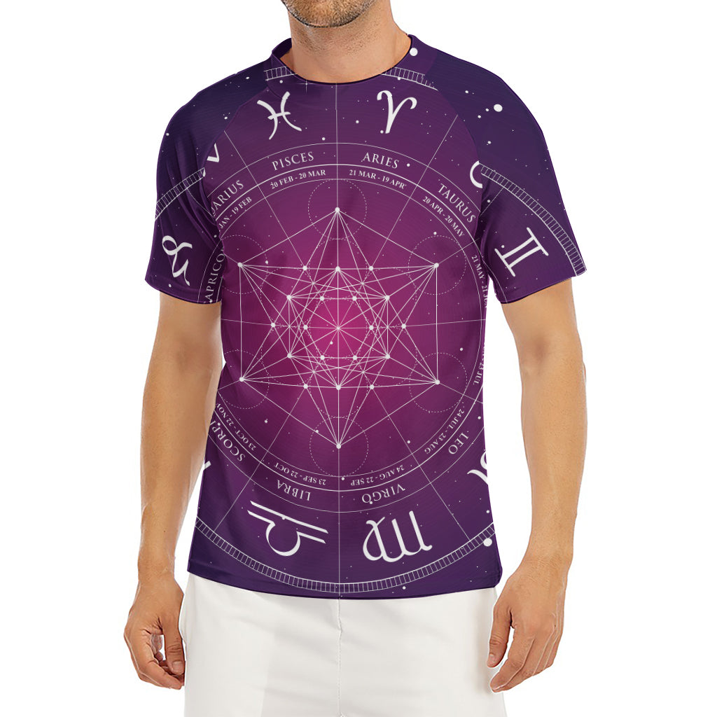 Geometric Zodiac Calendar Print Men's Short Sleeve Rash Guard