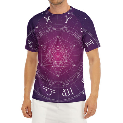 Geometric Zodiac Calendar Print Men's Short Sleeve Rash Guard