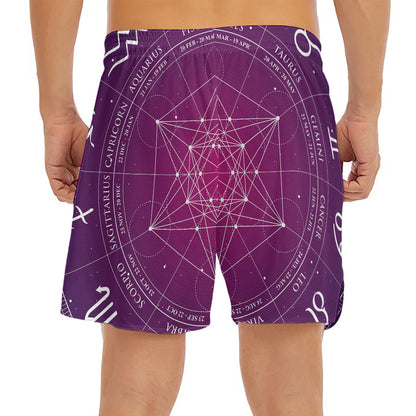 Geometric Zodiac Calendar Print Men's Split Running Shorts