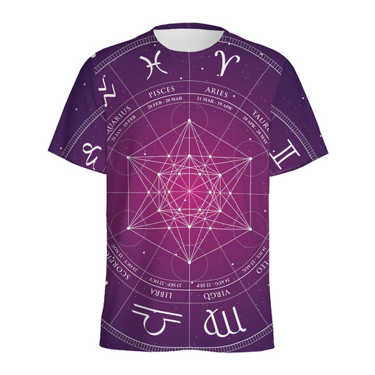 Geometric Zodiac Calendar Print Men's Sports T-Shirt