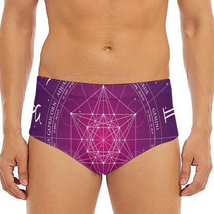 Geometric Zodiac Calendar Print Men's Triangle Swim Briefs