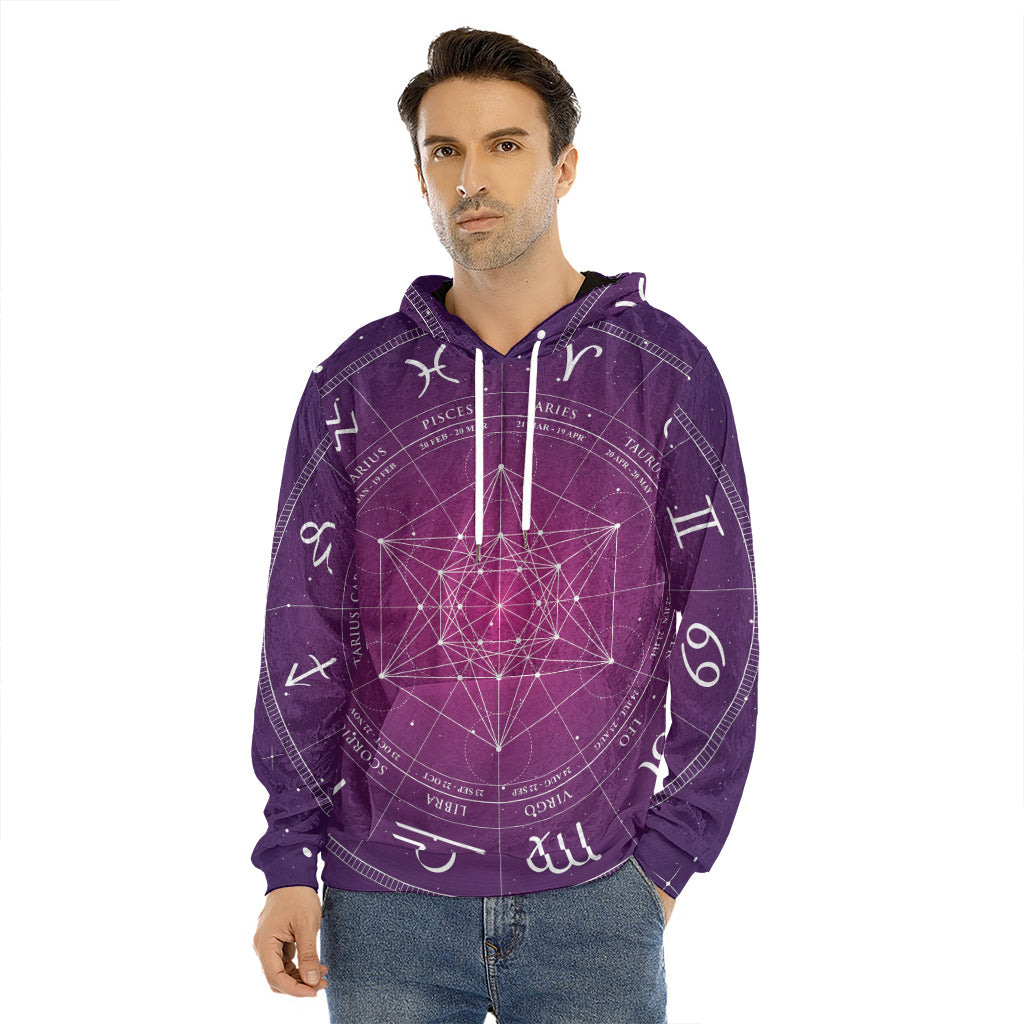 Geometric Zodiac Calendar Print Men's Velvet Pullover Hoodie