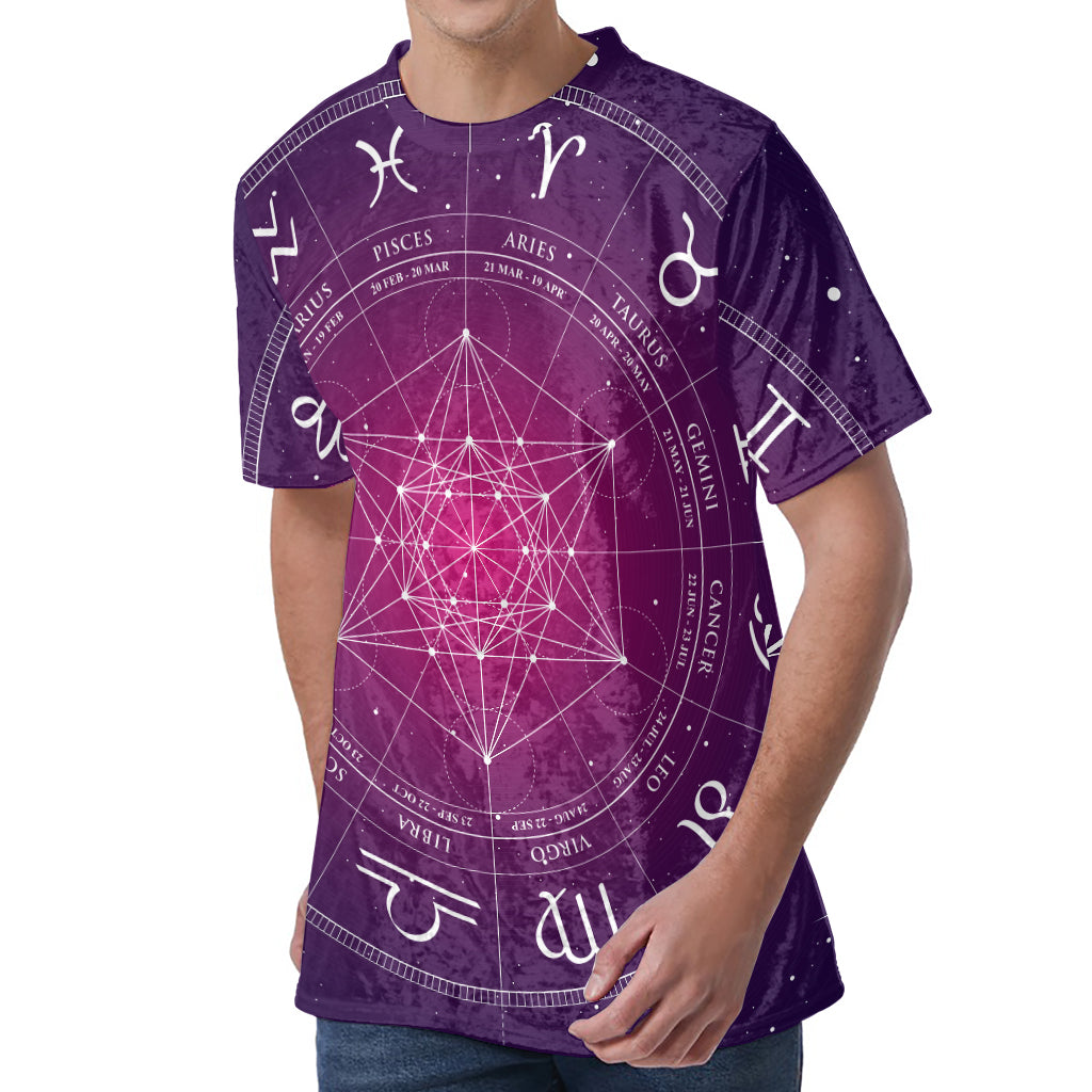 Geometric Zodiac Calendar Print Men's Velvet T-Shirt